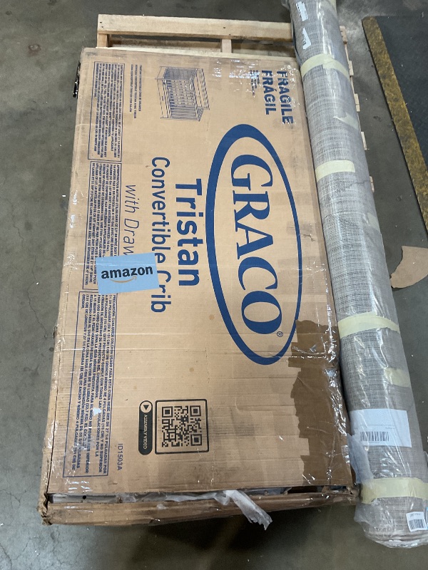 Photo 1 of **DAMAGE SEEN IN PHOTO** Graco Tristan 5-in-1 Convertible Crib with Drawer (Frosted Oat) – GREENGUARD Gold Certified, Fits Standard Crib Mattress, Premium Handle, Converts to Toddler Bed, Daybed, and Full-Size Bed