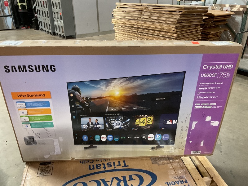 Photo 1 of ***POSSIBLY FOR PARTS UNKNOWN DAMAGES/ MISSING PIECES/ UNTESTED*** Samsung 75-Inch Class Crystal UHD U8000F 4K Smart TV (2025 Model) Endless Free Content, Crystal Processor 4K, MetalStream Design, Knox Security, Alexa Built-in