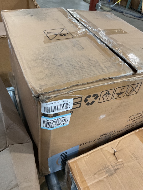 Photo 1 of ***FOR PARTS ONLY/ 1 OF THE LEGS IS DAMAGED (VERY LOOSE) **** Amazon Basics Round Linen Ottoman with Storage, Tufted Upholstered Footstool for Living Room and Bedroom, 20" x 17", Linen Burlap Beige