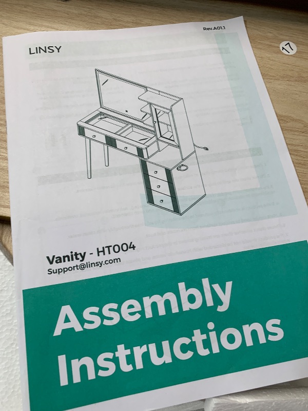 Photo 1 of ***MISSING PARTS*** NO MIRROR ***LINSY Wood Vanity with Glass Top, Make Up Vanity Desk  and Lights, Boho Fluted Vanity with Storage, Drawers, Cabinet and Outlet, 48" Large Vanity Table for Bedroom, Women, Girls, Oak