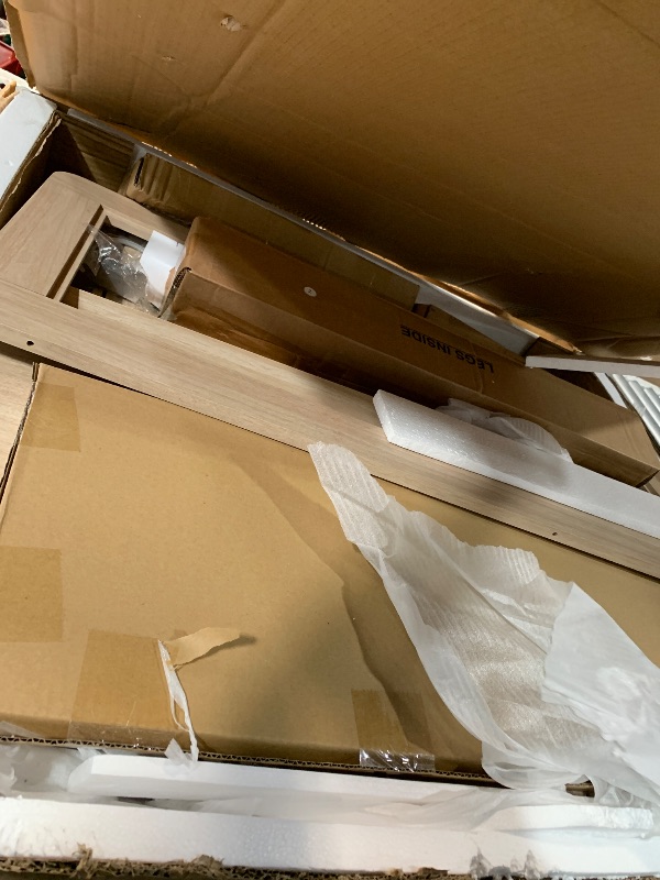 Photo 1 of ***MISSING PARTS*** NO MIRROR ***LINSY Wood Vanity with Glass Top, Make Up Vanity Desk  and Lights, Boho Fluted Vanity with Storage, Drawers, Cabinet and Outlet, 48" Large Vanity Table for Bedroom, Women, Girls, Oak