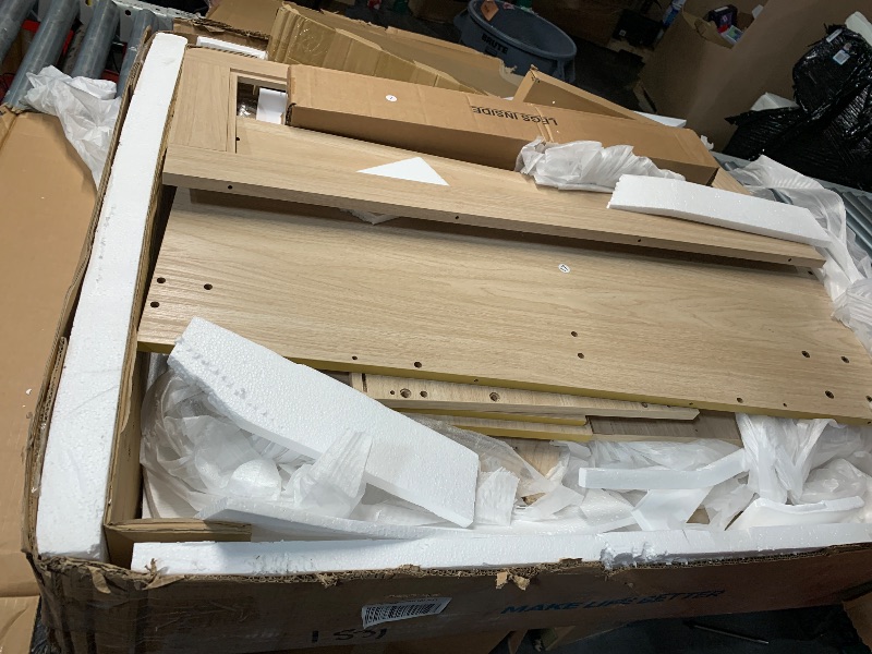 Photo 1 of ***MISSING PARTS*** NO MIRROR ***LINSY Wood Vanity with Glass Top, Make Up Vanity Desk  and Lights, Boho Fluted Vanity with Storage, Drawers, Cabinet and Outlet, 48" Large Vanity Table for Bedroom, Women, Girls, Oak