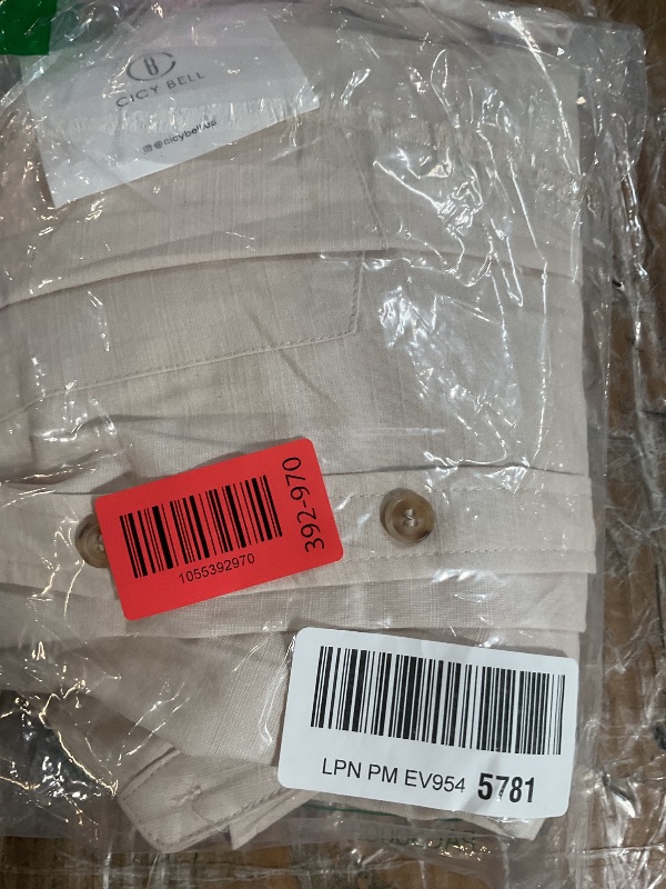Photo 1 of *large* Cicy Bell Womens Puff Short Sleeve Button Down Shirts Summer Casual Collared V Neck Blouse Linen Loose Fit Work Tops Beige large