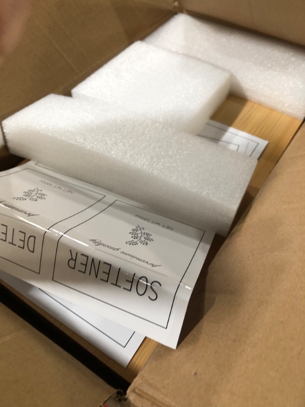 Photo 1 of *******************One of the glass container is cracked*************
Glass Laundry Detergent Dispenser with Shelf & Bamboo Lid - 120 Oz Liquid Detergent, Laundry Soap & Fabric Softener Dispenser for Laundry Room Organization and Storage with 2 Cups & 8 L