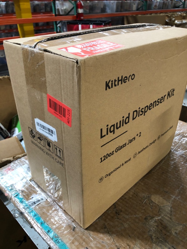 Photo 1 of *******************One of the glass container is cracked*************
Glass Laundry Detergent Dispenser with Shelf & Bamboo Lid - 120 Oz Liquid Detergent, Laundry Soap & Fabric Softener Dispenser for Laundry Room Organization and Storage with 2 Cups & 8 L