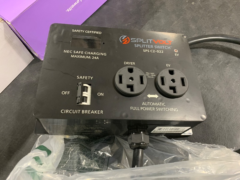 Photo 1 of Splitvolt NEMA 14-30, 240V, 24 Amp Splitter Switch - Save Thousands on Home Electric Vehicle Charging EV Install, cETLus Certified, Auto Power Switching Between Dryer and EV or Two EVs, Plug and Play