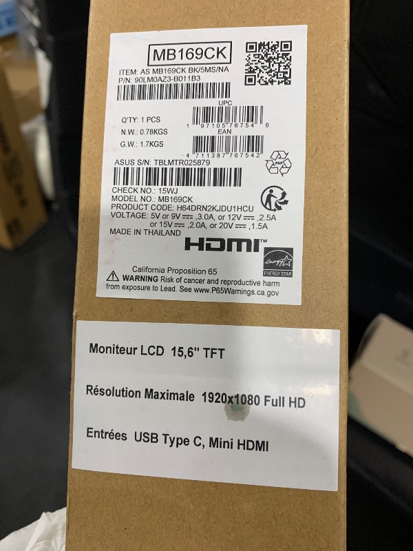 Photo 1 of ASUS ZenScreen 16” Portable USB Monitor (MB169CK) - Full HD, IPS, Dual USB-C, Mini-HDMI, Eye Care, Flicker Free, Blue Light Filter, Anti-Glare Surface, 360° Kickstand, 3 yr Warranty