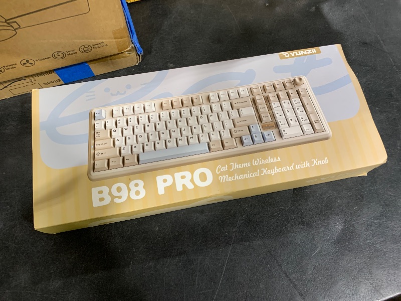 Photo 1 of YUNZII B98 PRO QMK/VIA Wireless Mechanical Gaming Keyboard, 96% Layout with Numpad and Cute Cat Knob, BT/2.4G/USB-C, Pre-Lubed Switch Hot Swap Gasket, RGB for Win/Mac (Beige, Milk V2 Linear Switch)