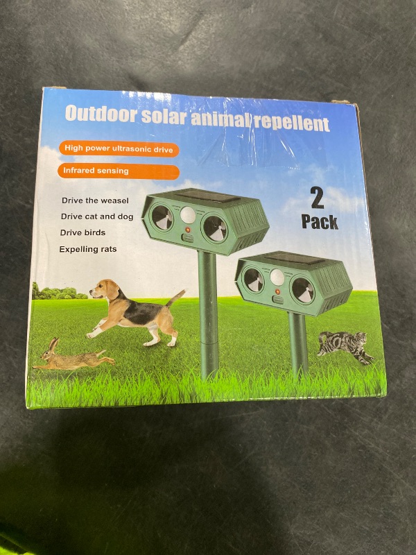 Photo 1 of 2 Pack Solar Ultrasonic Animal Repeller 2026 Waterproof Deer Repellent Devices Flashing Light Deterrent for Rabbits,Dogs, Raccoons, Cats,Rodents, Skunks, Squirrels,Yard Garden Outdoor