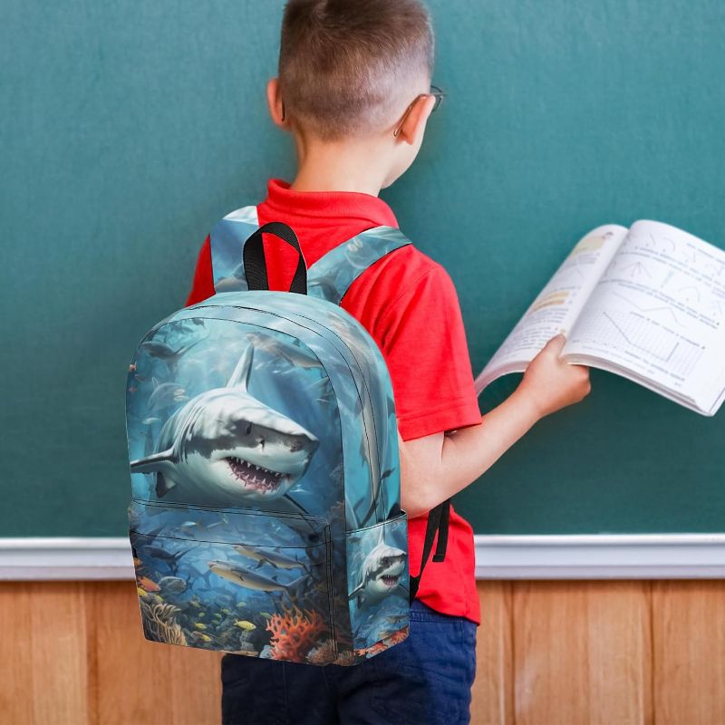 Photo 1 of  Shark Backpack Set for Boys, Large Lightweight 17 Inch Backpack with Lunch Box & Pencil Case for Kids, Back to School Bookbag for Elementary School