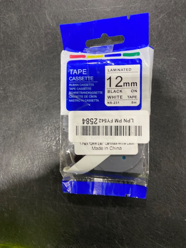 Photo 1 of 1-Pack 12mm 0.47" Laminated White Label Maker Tape Refill – Replacement for Brother P Touch Label Maker Tape TZe231 TZe-231 TZe, Compatible with Brother P-Touch Label Maker PT-D200 PT-2040 PT-1000