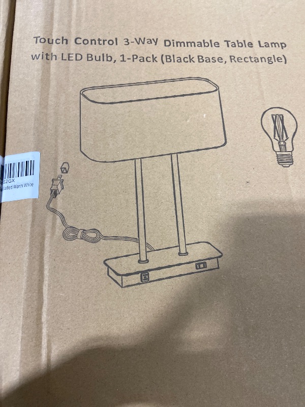 Photo 1 of 3-Way Dimmable Touch Control Table Lamp with 2 USB Ports and AC Power Outlet Modern Bedside Nightstand Lamp Fabric Shade and Metal Base for Guestroom Bedroom Living Room LED Bulb Included Warm White