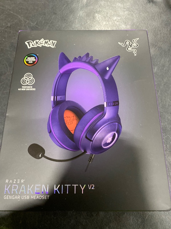 Photo 1 of Razer Kraken Kitty V2 USB Wired Headset: Gengar Spikes - Stream Reactive Lighting - HyperClear Cardioid Mic - 40 mm Drivers - 7.1 Surround Sound - Comfortable Ear Cushions - Pokemon Gengar Edition