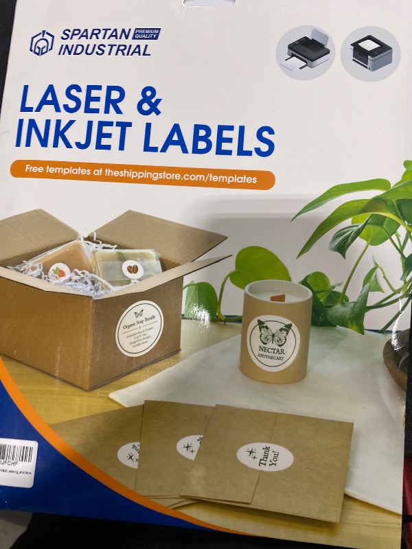 Photo 1 of 1" Printable Round Labels for Laser and Inkjet Printers - 1890 Blank Labels, 30 Sheets for Price Tags, Thank You Stickers, QR Codes, Business Logos - Spartan Industrial Template C002