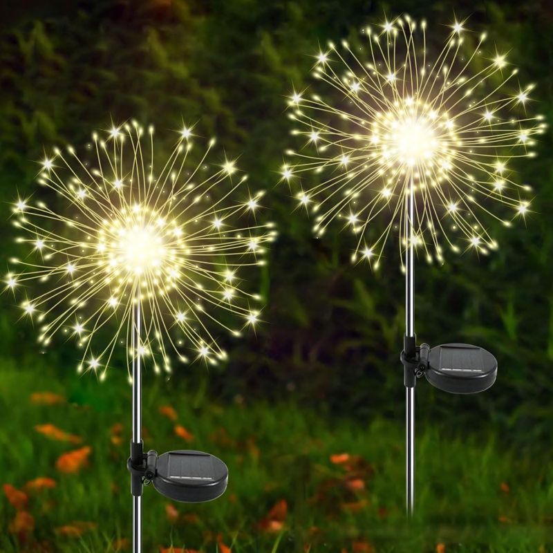Photo 1 of 
Solar Garden Lights Outdoor, 2 Pack 120 LED Twinkling Firework Lights Decorative with 2 Modes, Outdoor Waterproof Solar Starburst Light for Outside Yard Pathway Garden Decor, Warm White