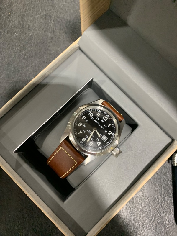 Photo 1 of Hamilton Khaki Field Automatic Men's Watch, 38mm Stainless Steel Case, Swiss Made, Silver Dial Analog Wrist Watch for Men, 100m Waterproof, Sapphire Crystal, 3-Hand Movement, Cow Leather Strap
