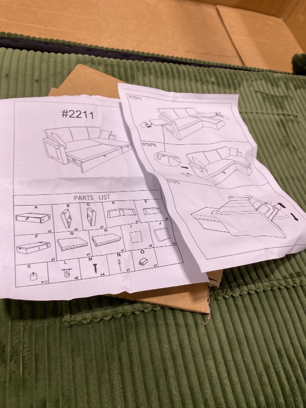 Photo 1 of LINSY HOME Sectional Sleeper Sofa with Pull Out Couch Bed Convertible Plush Corduroy Cloud Couch with Storage Chaise & USB Charging, Comfy L Shaped Modular Couches for Living Room Apartment (Green)
(2 BOXES)
