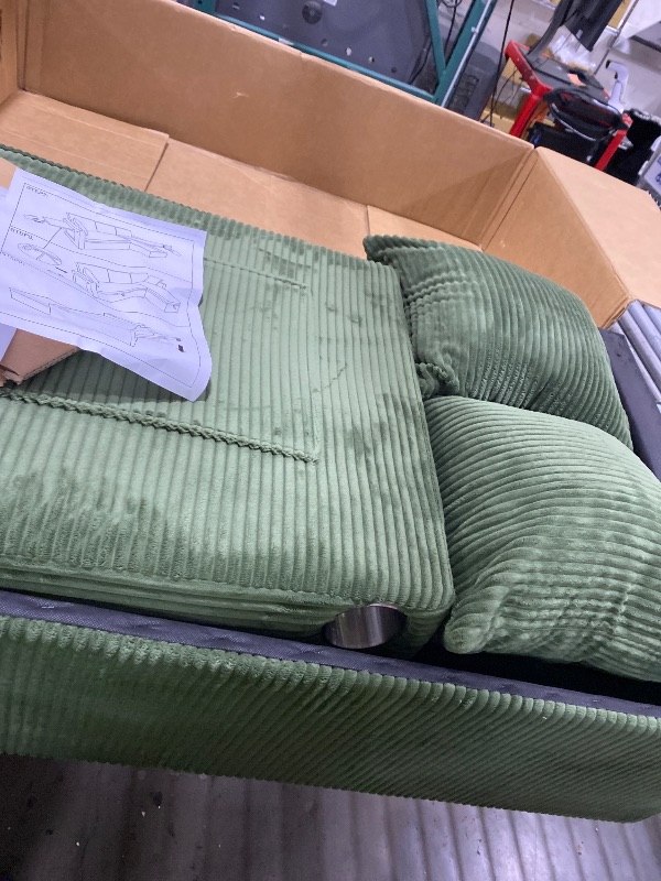 Photo 1 of LINSY HOME Sectional Sleeper Sofa with Pull Out Couch Bed Convertible Plush Corduroy Cloud Couch with Storage Chaise & USB Charging, Comfy L Shaped Modular Couches for Living Room Apartment (Green)
(2 BOXES)
