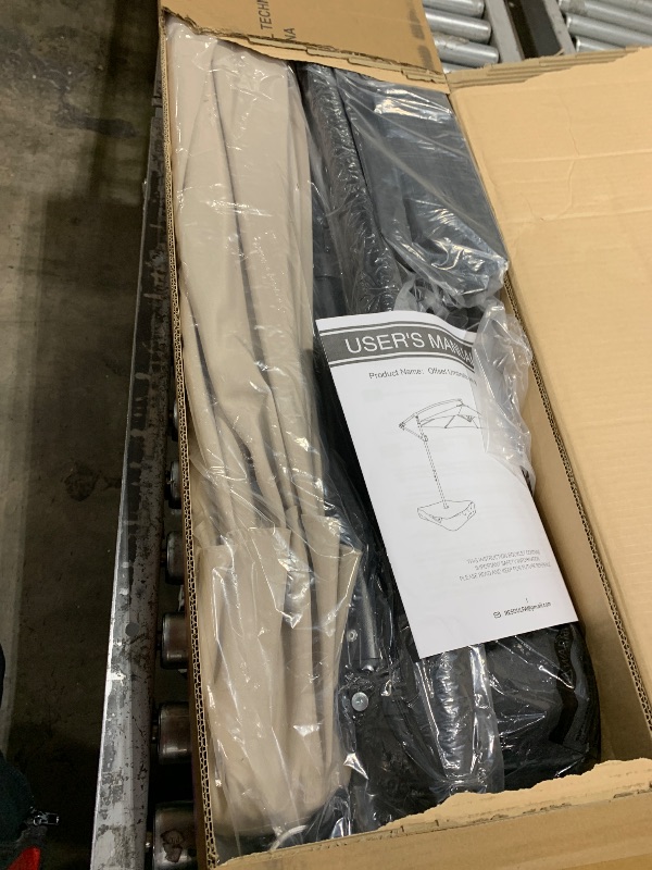 Photo 1 of wikiwiki 10ft Patio Umbrella with Base Included, Outdoor Offset Cantilever Umbrella with Sandbag Base for Backyard, Garden and Pool, Easy to Tilt and Crank, Beige