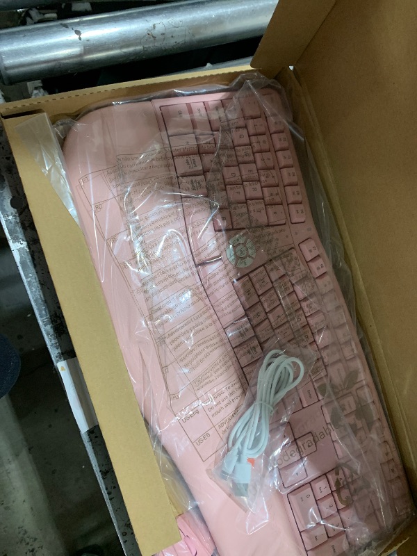 Photo 1 of MEETION Ergonomic Keyboard and Mouse Combo, 2.4G Cordless Split Keyboard with Cushioned Palm Rest, Vertical Wireless Mouse, Natural Typing Full Size Keyboard, for Windows/Mac Pink