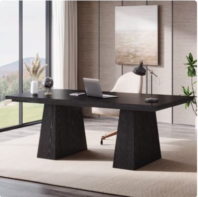 Photo 1 of Tribesigns 63" Executive Desk, Modern Office Computer Desk with Double Pedestal, Large Simple Workstations Writing Table Conference Table, Black