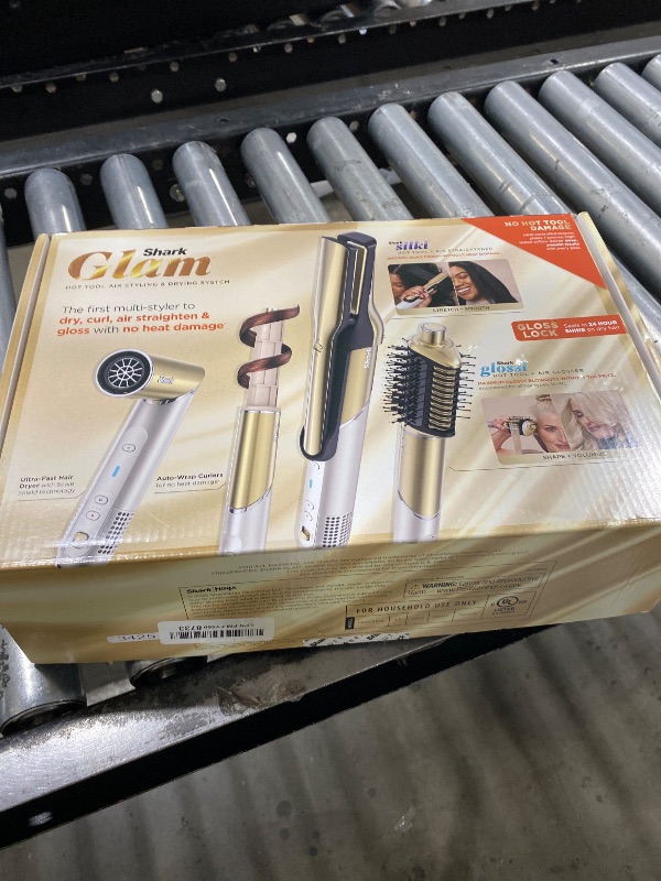 Photo 1 of Shark Glam Ceramic & Powerful Air Styling & Drying System, with Silki Straightener & Shark Glossi Air Glosser, for Drying, Curling, Straightening & Glossing, Gold, HD6051S (Straight & Wavy Hair)