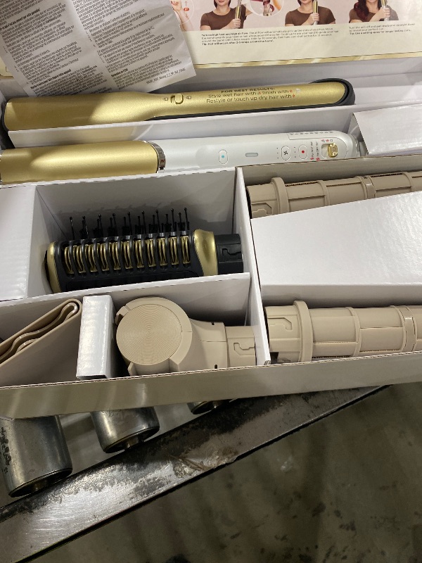 Photo 1 of Shark Glam Ceramic & Powerful Air Styling & Drying System, with Silki Straightener & Shark Glossi Air Glosser, for Drying, Curling, Straightening & Glossing, Gold, HD6051S (Straight & Wavy Hair)