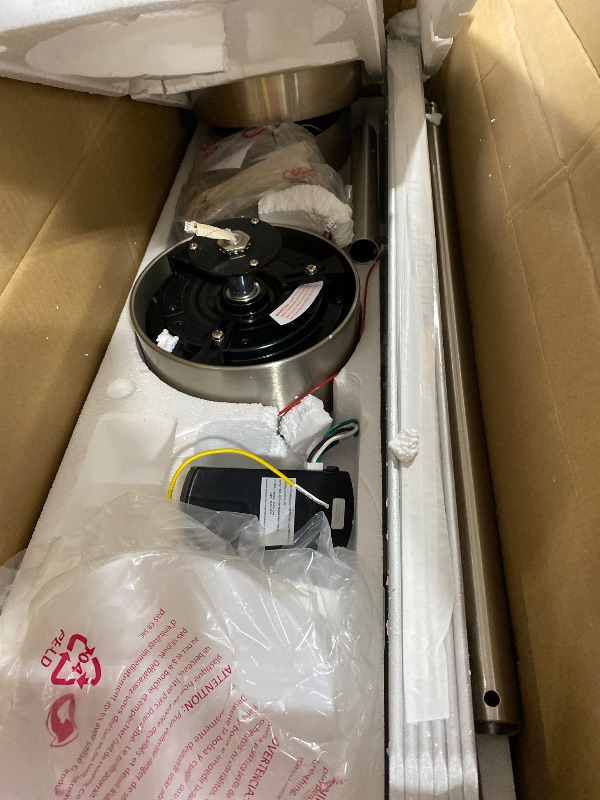 Photo 1 of Outdoor Ceiling Fans for Patios with Light, 66 inch Large Ceiling Fans with Lights, Modern Indoor Exterior Large Airflow Commercial Ceiling Fan for Gazebo Porch Garage, Dual Finish-Nickel & Oak Gray