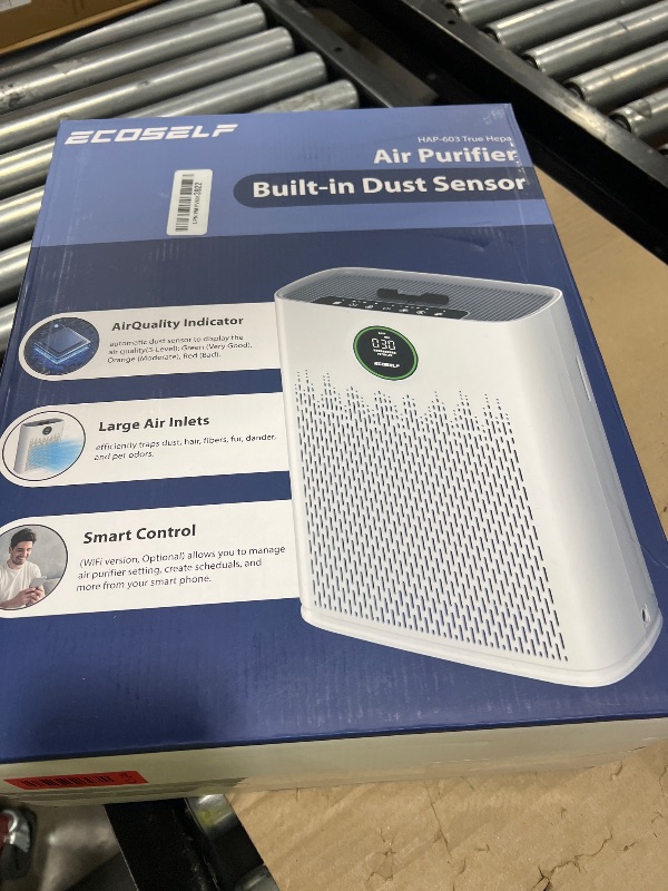 Photo 1 of ECOSELF Smart Air Purifier for Home Large Rooms, with WiFi Control, Covers Up to 2400 Ft², Smart Mode, AQI Display, 22dB Sleep Mode & Aromatherapy with 2X-Power Filtration, HAP603WF, White