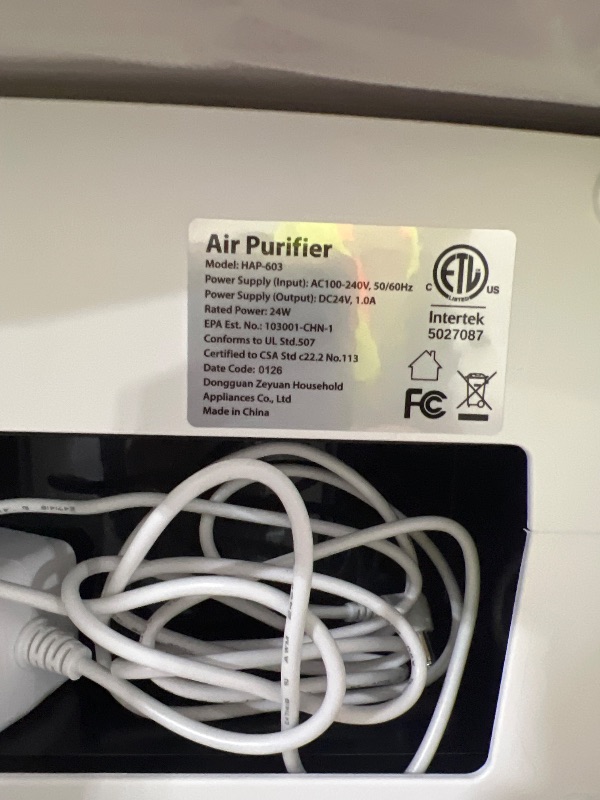 Photo 1 of ECOSELF Smart Air Purifier for Home Large Rooms, with WiFi Control, Covers Up to 2400 Ft², Smart Mode, AQI Display, 22dB Sleep Mode & Aromatherapy with 2X-Power Filtration, HAP603WF, White