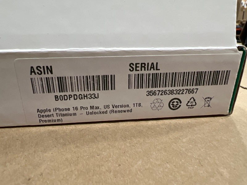 Photo 1 of Apple iPhone (Renewed Premium) 16 Pro Max, US Version, 1TB, Desert Titanium - Unlocked