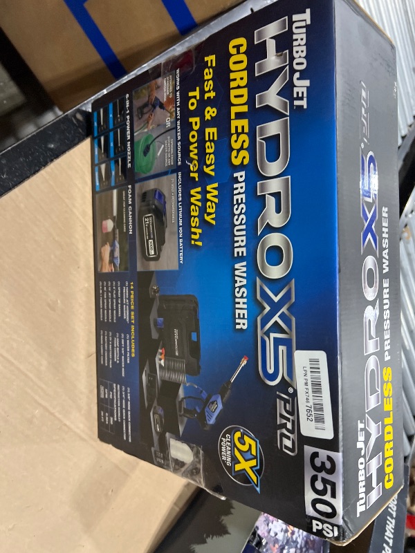 Photo 1 of Ontel Turbo Jet HydroX5 Pro Portable Cordless Pressure Washer (21V 3000mAh Battery), 6-in-1 Nozzle, Dual Water Source, 16ft Detachable Hose