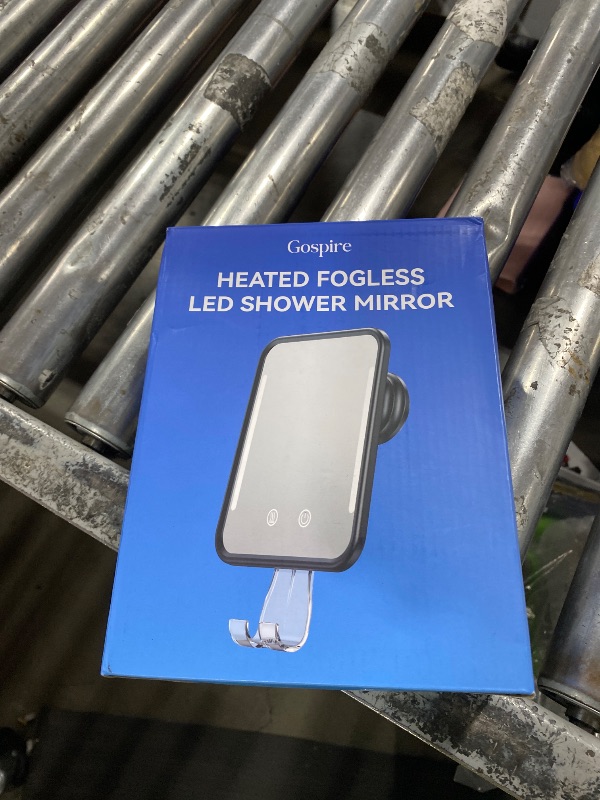 Photo 1 of **MAJOR DAMAGE** Gospire Heated Shaving Mirror for Shower Fogless with Light, Rechargeable Battery and Adjustable Brightness, Suction Cup and Razor Holder, Removable & NO-Drilling, Waterproof for Bathroom (White)