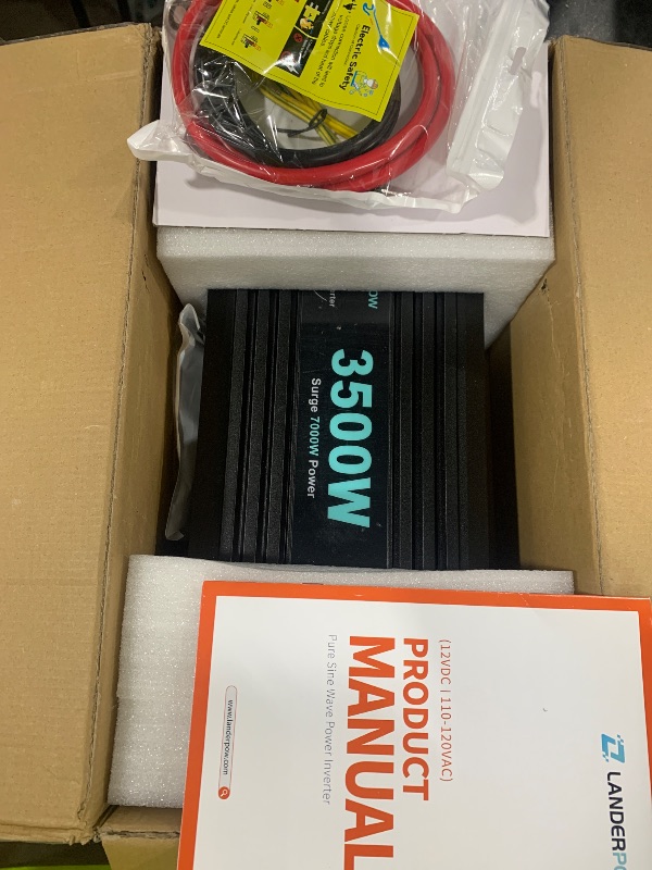 Photo 1 of LANDERPOW Pure Sine Wave 3500W Power Inverter 12V DC to 120V AC for RV, Truck, Home, Off-Grid, Solar, Inverter with 3 AC Outlet, 30W USB-C, 5V 3.1A USB, Hardwire Port, 15FT Remote Control, Surge 7000W