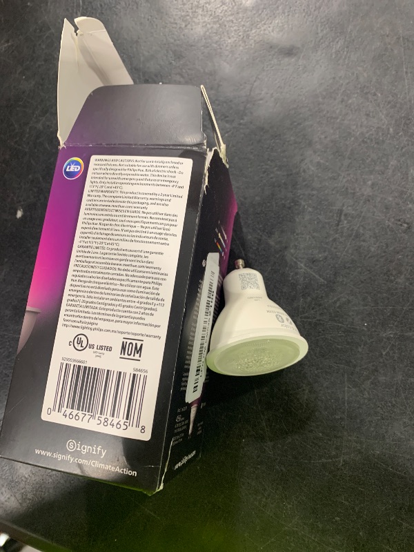 Photo 1 of Philips Hue Smart 60W GU10 LED Bulb - White and Color Ambiance Color-Changing Light - 1 Pack - 400LM - Indoor - Control with Hue App - Works with Alexa, Google Assistant and Apple Homekit, 584656