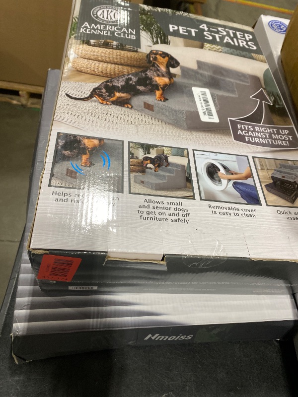 Photo 1 of AKC 4-Step Pet Stairs – Durable, Non-Slip Steps for Small Dogs and Cats, Washable Cover, Simple No-Tool Assembly, Supports Up to 50 lbs