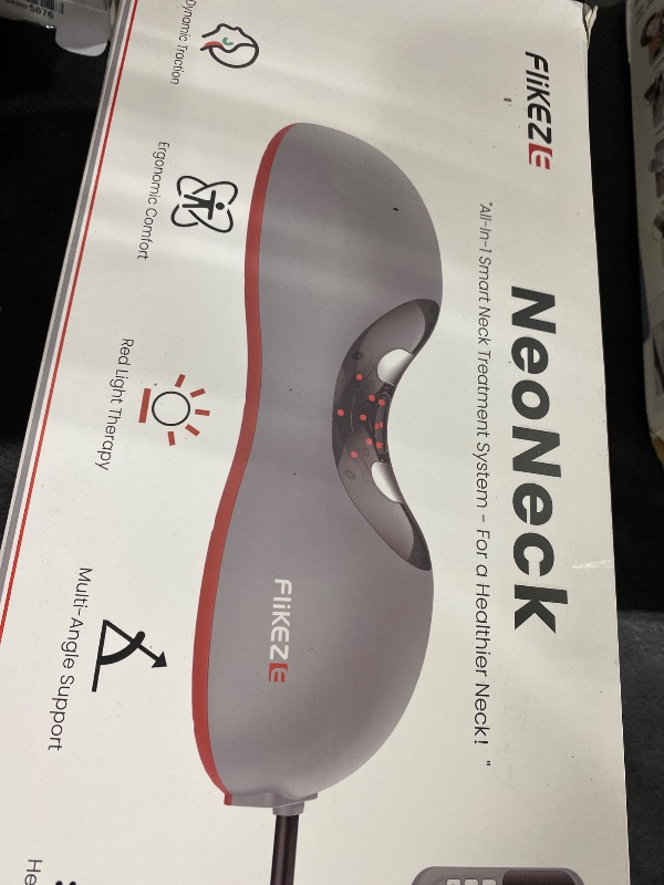 Photo 1 of FliKEZE Heated Neck Stretcher with Red Light Therapy, Wireless Cervical Traction Device for TMJ Pain Relief and Shoulder Relaxer, Neck Traction Massager Pillow for Home/Office Used, Grey