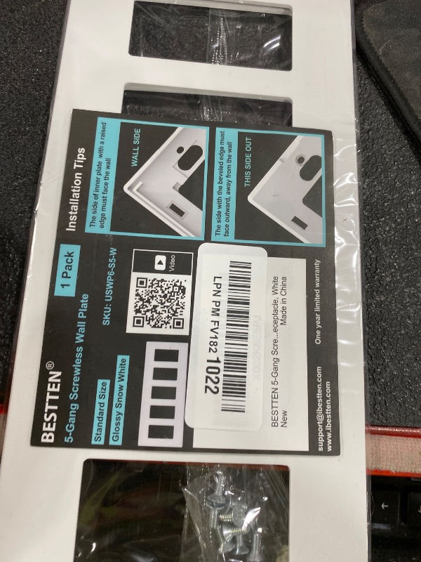 Photo 1 of BESTTEN 5-Gang Screwless Wall Plate, Decorator Outlet Cover, Decorative Switch Plate, USWP6 Gloss Snow White Series, Decor Face Plate, H4.69” x W10.18”, ETL Listed