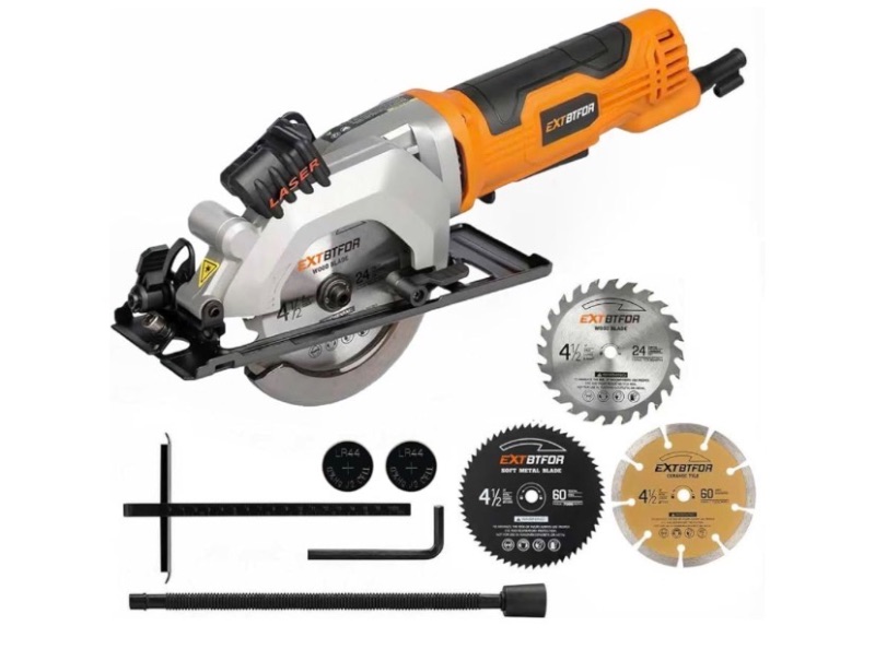 Photo 1 of Power Circular Saw,4.8A Mini Circular Saw with Laser Guide,4000RPM Corded Saw Equipped with 3 Pcs 4-1/2" Blades?Maximum Cutting 1-11/16" at 90° and 1-1/8"at 45° for Wood, Soft Metal, Plastic