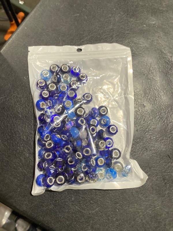 Photo 1 of 100 Pieces Large Hole Beads, Assorted European Craft Beads Dark Blue Big Hole Fairy Wands Garden Bead Large Hole Lampwork Spacer Bead for DIY Pens Charms Bracelet Necklace Jewelry Making Supplies