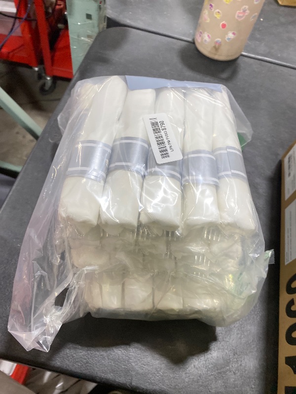 Photo 1 of Goodluck 350 Piece Silver Plastic Dinnerware Set for 50 Guests, Fancy Disposable Plates for Party, Include: 50 Dinner Plates, 50 Dessert Plates, 50 Pre Rolled Napkins with Silver Silverware, 50 Cups