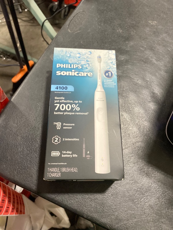 Photo 1 of Philips Sonicare 4100 Series Electric Toothbrush - Sonic Toothbrush with Advanced Sonic Technology, Pressure Sensor, Two Intensity Settings, Smartimer & Quadpacer, White, Model HX3681/23