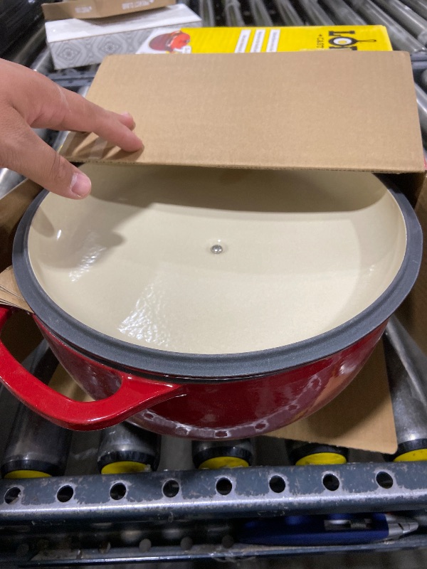 Photo 1 of Lodge Essential Enamel Cast Iron Dutch Oven - Perfect for Bread Baking, Braising, Marinating & Slow Cooking - Features Moisture-Sealing Lid & Dual Handles - Kitchen Essentials - 6 Quarts - Island Spice Red