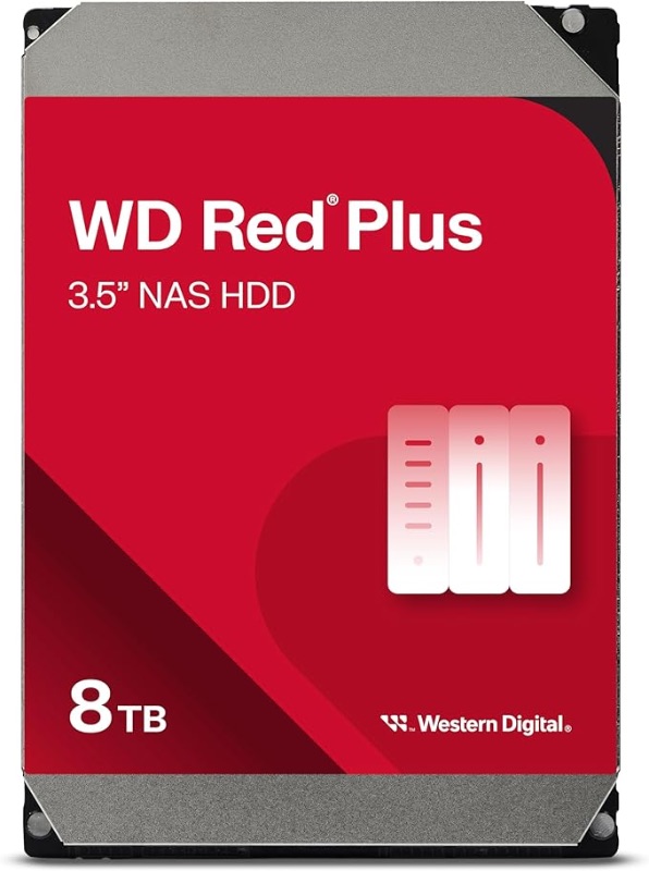 Photo 1 of Western Digital WD Red Plus Internal Hard Drive 8TB CMR 3.5 inch SATA 5640 RPM 256MB NAS WD80EFPX-AJP Eco Package