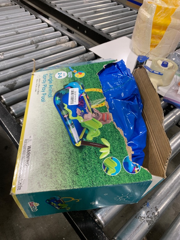 Photo 1 of Inflatable Jungle Animal Play Center, Inflatable Water Park Kiddie Pool with Slide, Water Sprayer for Summer Outdoor Splash, Backyard and Garden 102.5" x75" x 54.5"