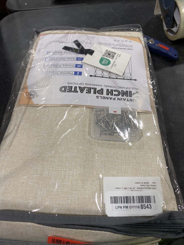 Photo 1 of 100% Blackout Shield Linen Look Textured Pinch Pleated Curtains Blackout Drapes 108 Inch Long 2 Panels Set, Faux Linen Blackout Curtains for Bedroom & Living Room, 40" W x 108" L, Cream