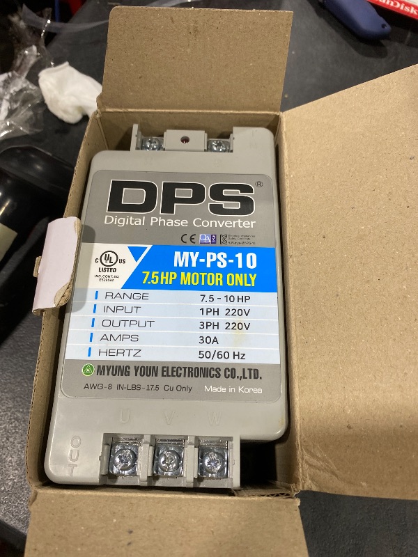 Photo 1 of DPS Sinlge Phase to 3 Phase Converter, 10HP, 30A, Input/Output 200V - 240V MY-PS-10 Model Must Be Used for 7.5HP(5.5kW) 23A Motor, DPS Must Be Used for 1 Motor Only, UL-Listed