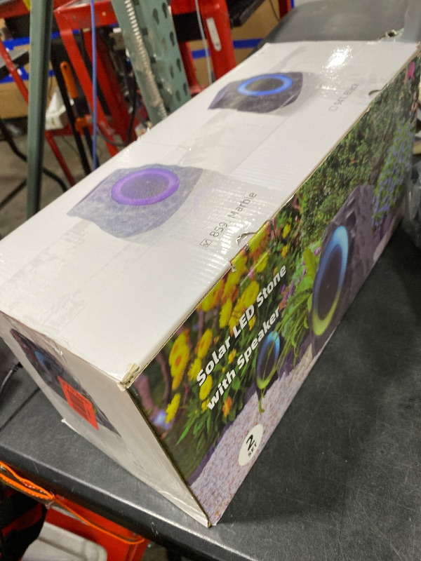 Photo 1 of GGII 2-Pack Solar Powered Rock Speakers Outdoor Water-Resistant with 3 Mode Lights and Pair Function USB Rechargeable for Patio Garden Party Pool Outside(Two)