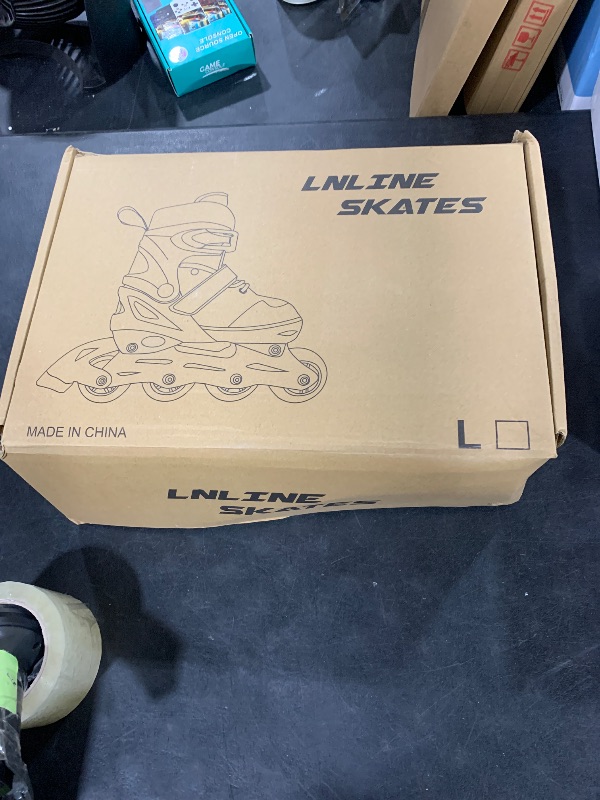 Photo 1 of LEJIJIT Adjustable Kids Inline Skates for Girls Boys Children Beginners, Black & Red Inline Skates with Light Up Wheels for Kids and Youth for Indoor Outdoor Sports (Large)