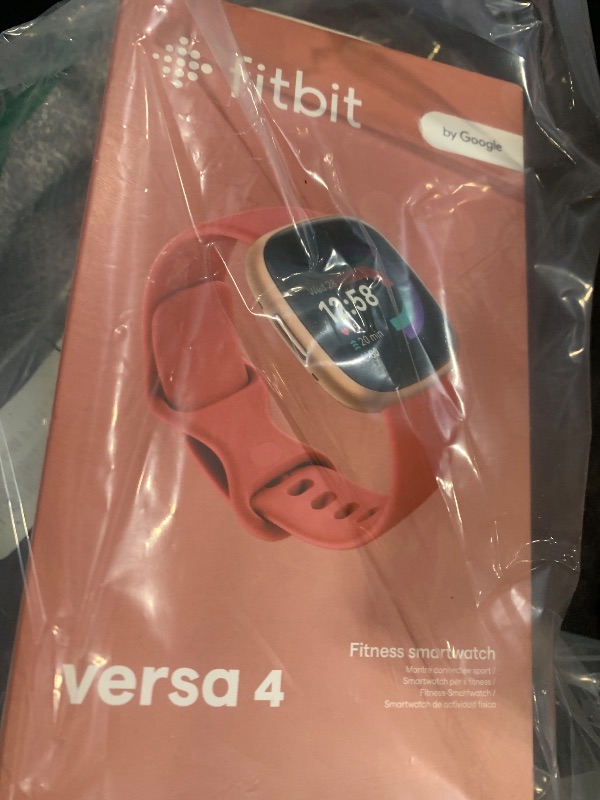 Photo 1 of Fitbit Versa 4 Fitness Smartwatch with Daily Readiness, GPS, 24/7 Heart Rate, 40+ Exercise Modes, Sleep Tracking and more, Pink Sand/Copper Rose, One Size (S & L Bands Included)